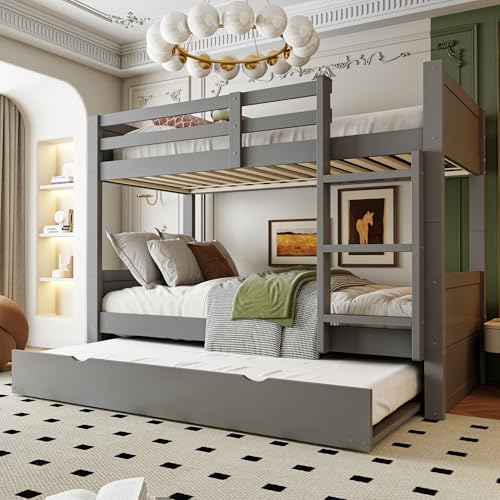 Merax — Lit superposé bois 90 × 200 avec lit gigogne, convertible en 2 lits - lit superposé