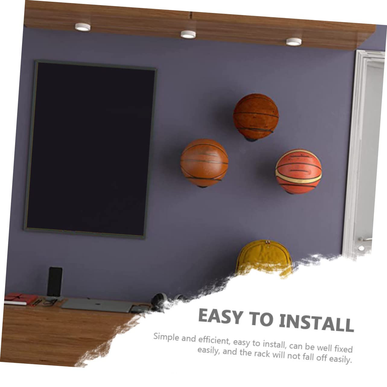 Toddmomy Estante de Almacenamiento de Baloncesto de Hierro Pared Soporte Resistente para Exhibición de Organizador de Espacio para Gimnasio
