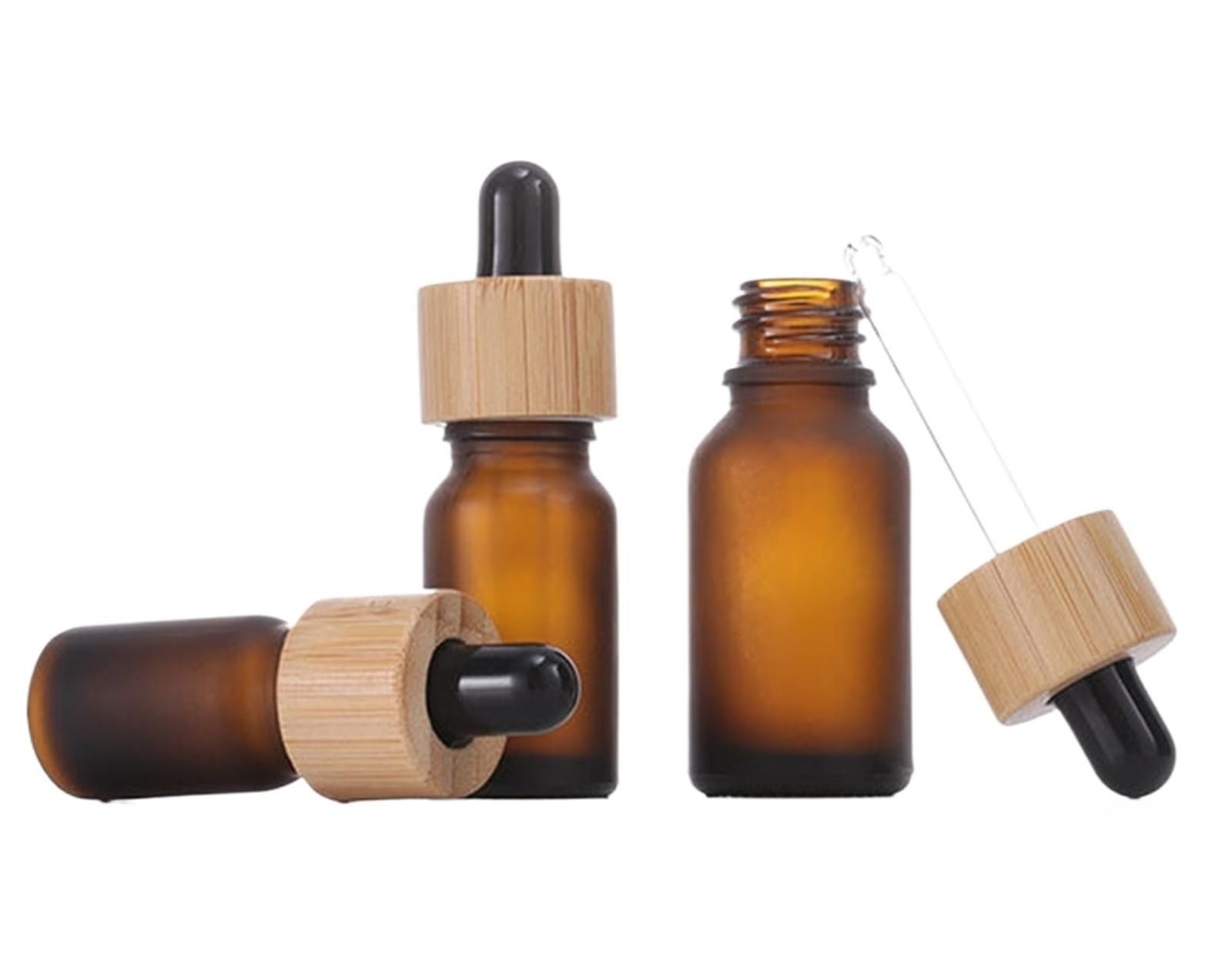 TRRYUIP Mini Pipette Dropper Bottle Frosted Dropper Glass Aromatherapy Liquid Bottles For Essential Massage Oil Pipette Refill Wood Lid(Frosted Amber,White top head,1x 30ml)