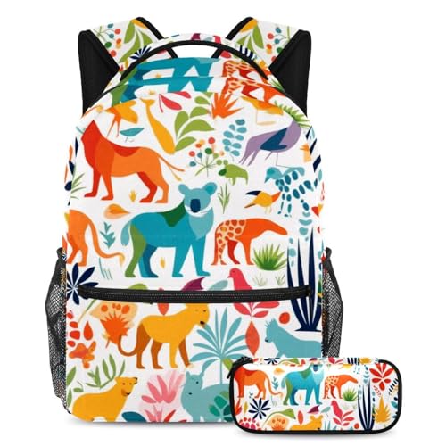 Sac à dos avec trousse silhouette d'animal coloré pour enfants et ados