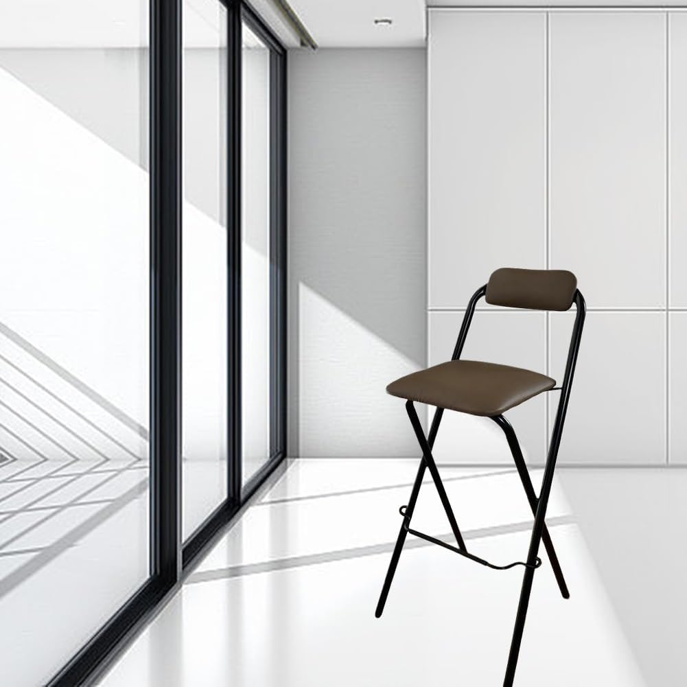 26-30inch Folding Bar with BackrestPadded Counter Height Foldable ChairPortable Kitchen High s for IndoorGardenBalcony(28inch/70cm) (Brown 28inch/70cm)