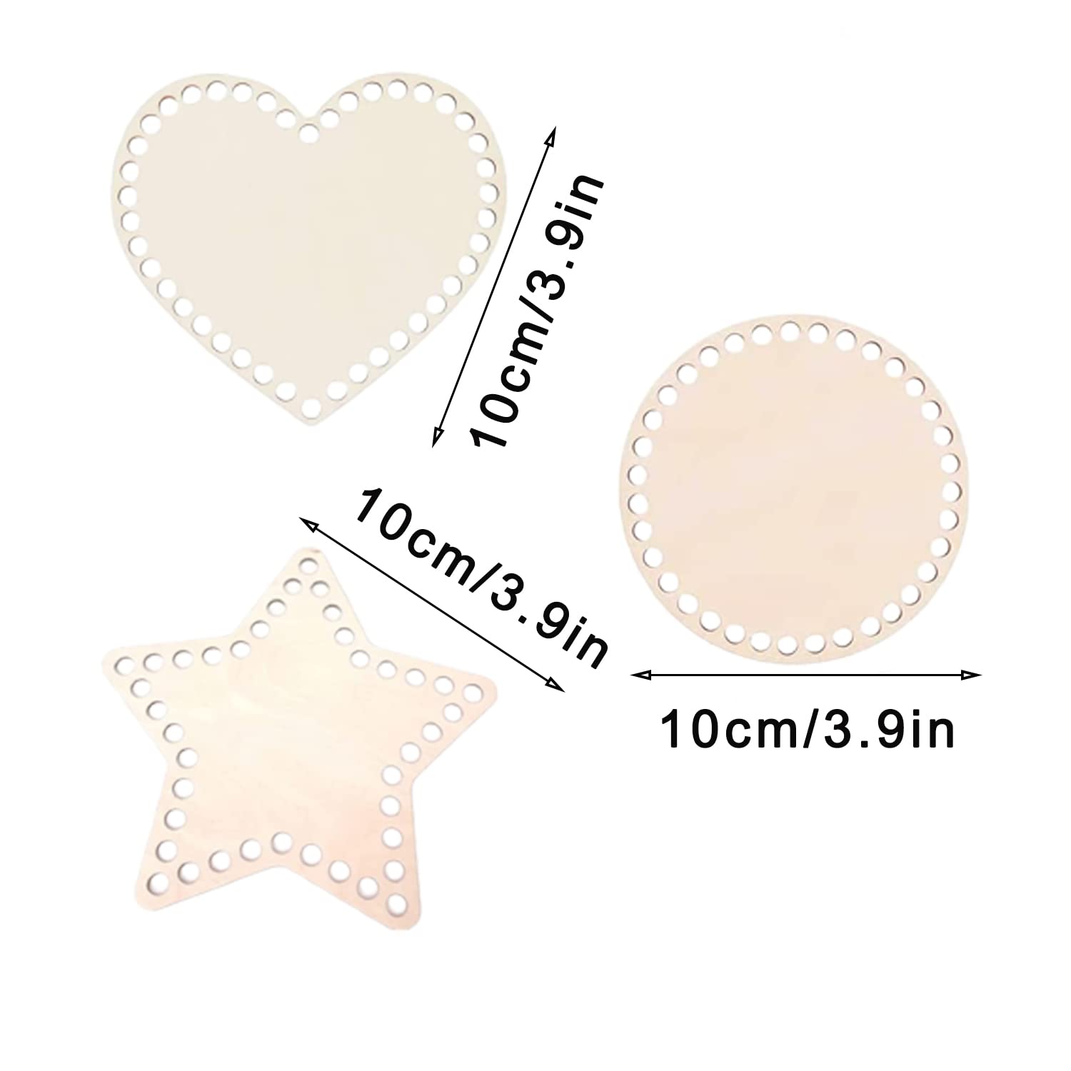 6 Basi In Legno Per Uncinetto - Forme Cuore, Tondo E Stella, 10x10 Cm, Per Cesti Fai Da Te - Foto 9