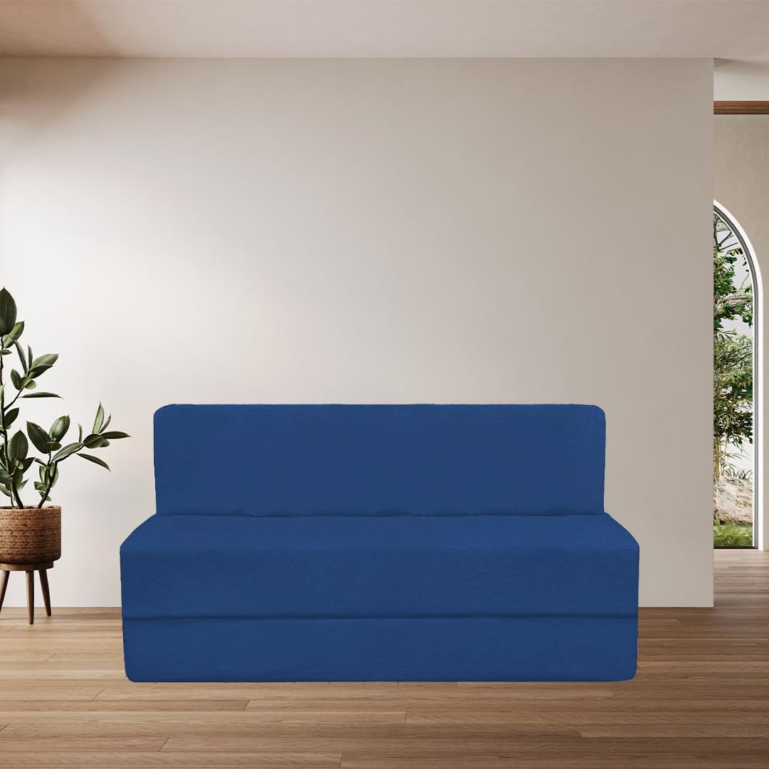 Karmakasa Pumpum 2 Seater Sofa Cum Bed – Convertible Folding Sleeper Couch, Space-Saving Design, Ideal for Living Room, Guest Room, or Small Apartments,Navy Blue