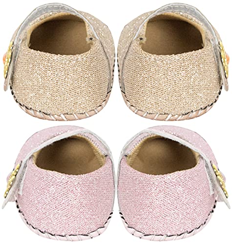 Neska-Moda-Set-of-2-Pair-6-To-12-Months-Baby-Girls-Synthetic-Leather-Baby-Sandal-Booties-Pink-Gold-BT914andBT915