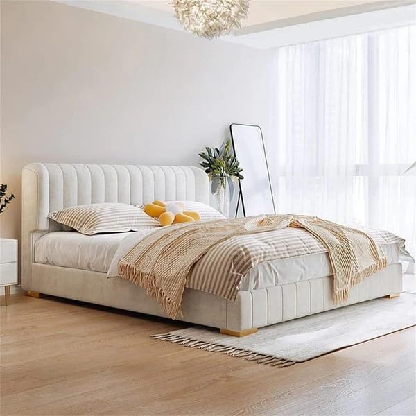ZAH Furniture Bed Frame Modern Velvet Queen Size for bedroom Without Mattress (160x200cm)