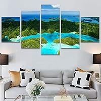 SIGNWIN 5 Panel Canvas Wall Art Modern Art Beach Dramatic Island Landscape Multicolor Photography for Home Decorations Ready to Hang - 60