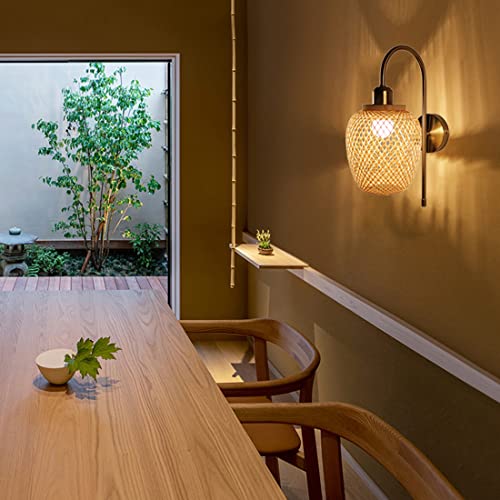 Aoodu Rattan Wall Sconce Lighting 1- Lights Rustic Bamboo Wall Light Fixture Farmhouse Bamboo Basket Wall Mount Light For Living Room Dining Room Bedroom Hallway (B) #TOP1