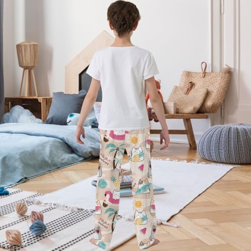 Boy's Pants Kawaii Summer Element Cute Cat Jogger Pants Elastic Waist Long Bottoms Trousers with Pocket 6-14 Years3