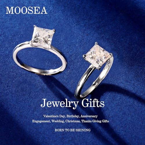 MOOSEA 2ct Princess Moissanite Engagement Rings for Women, 7 * 7MM D Color VVS1 Clarity Lab Created Diamond Rings 18K White Gold Vermeil 4 Claw Solitaire Moissanite Rings for Women2