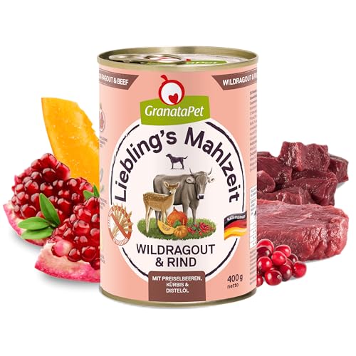 GranataPet Liebling's Mahlzeit Wildragout & Rind, Nassfutter für Hunde, Hundefutter ohne Getreide & ohne Zuckerzusätze, Alleinfuttermittel, 6 x 400 g