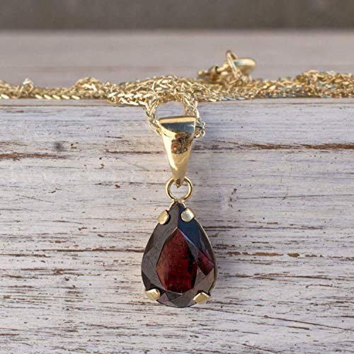 14K Gold Natural Garnet Necklace - 14K Solid Yellow Gold Dainty Pear Shape Pendant, Aquarius January 14K Gold Natural Garnet Necklace - 14K Solid Yellow Gold Dainty Pear Shape Pendant, Aquarius January