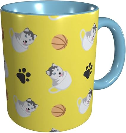 Amazon マグカップ 330ml おしゃれ かわいい アニメ コーヒーカップ 人気 セラミック ティーカップ カップの中のハスキー バスケットバール 足跡 耐熱 耐冷 大容量 電子レンジ対応 家庭用 オフィス用 結婚祝い プレゼント Yearinspace ホーム キッチン