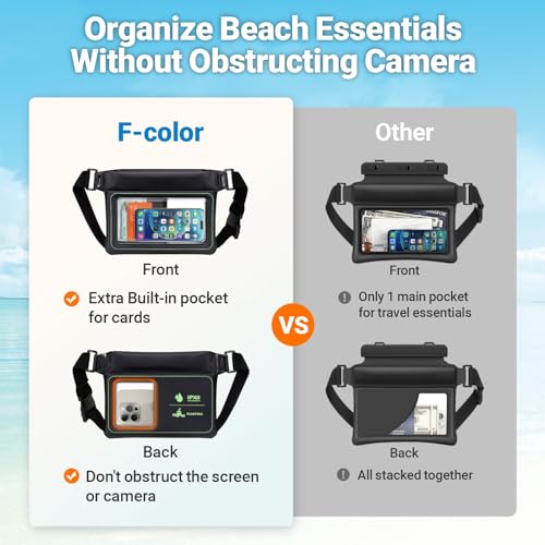 Image of F-color Waterproof Fanny Pack Floating - Waist Pouch with 35oz Buoyancy - Cruise Essentials Must Haves Waterproof Bag Keeps Phone Valuables Safe for Swimming Beach Kayaking Boating
