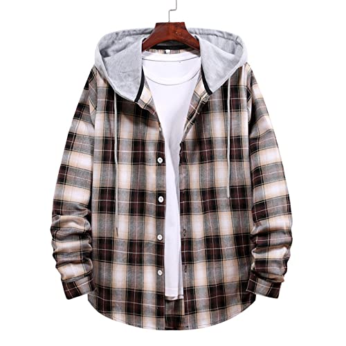 Mens Flannel Shirt Plaid Hoodie Teen Boys Shirts Casual Button Down Long Sleeve Lightweight Shacket Jackets2