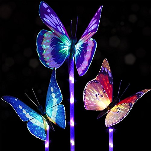 HELEISH 3 unidades luz solar multicolorida da participação da borboleta LED da fibra ótica para a decoração de jardim ao ar livre novas luminárias LED