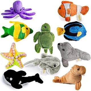 Prextex 10-Piece Plush Soft Stuffed Sea Animals Playset, Cute Plushies Sea Life Assortment, Turtle, Stingray, Nemo Fish, Killer Whale and More, Stuffed Sea Life Toys for Kids, Boys and Girls