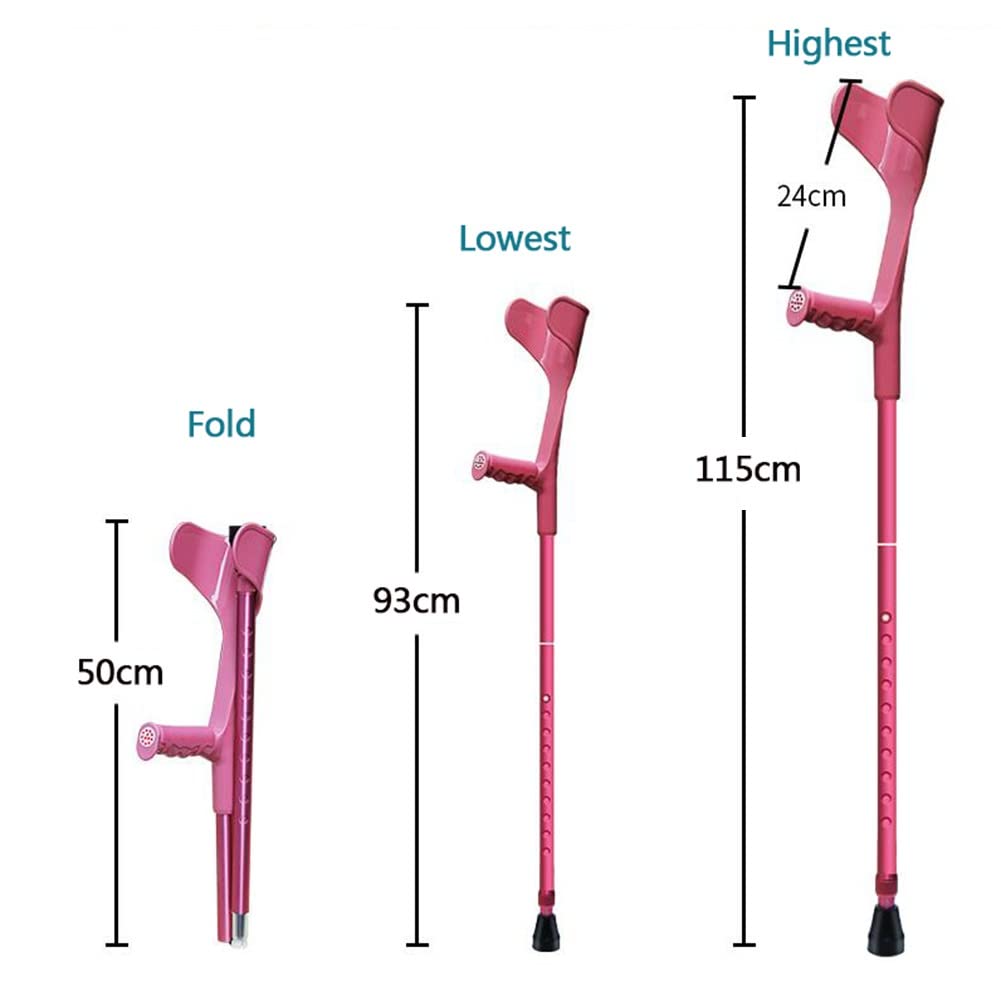 Muletas Plegables (1 par), muletas de antebrazo ortopedicas, bastón Rosa Ajustable, Bastones Ligeros for Caminar, ayudas de Viaje Plegables (para una Altura de 140-185 cm)