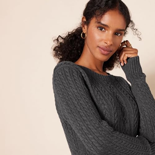 Image of Amazon Essentials Women's Regular Fit Soft Cotton Cable Knit Ribbed Crewneck Sweater (Available in Plus Size)