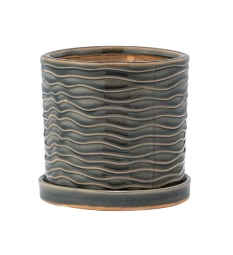 Napco Imports Indoor Outdoor Plant Succulent Herb Flower Pot 5 Inch Ceramic Sage Wave