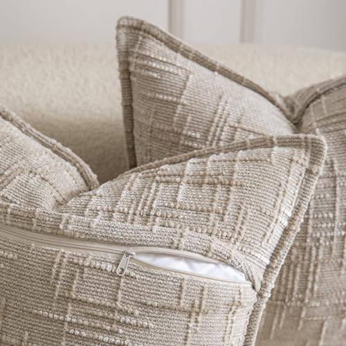 Image of MADIZZ Pack of 2 Chenille Throw Pillow Covers 12x20 Inch Taupe Soft Neutral Decorative Throw Pillows for Couch Sofa Boho Accent Cushion Covers Modern Farmhouse Home Decor for Bedroom Living Room