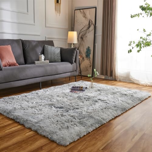 Evitany Super Soft Fluffy Shaggy Rug Indoor Area Rug Colourful Rugs Living Room Large Anti Slip Floor Mat (Light Grey, 140x200 cm)