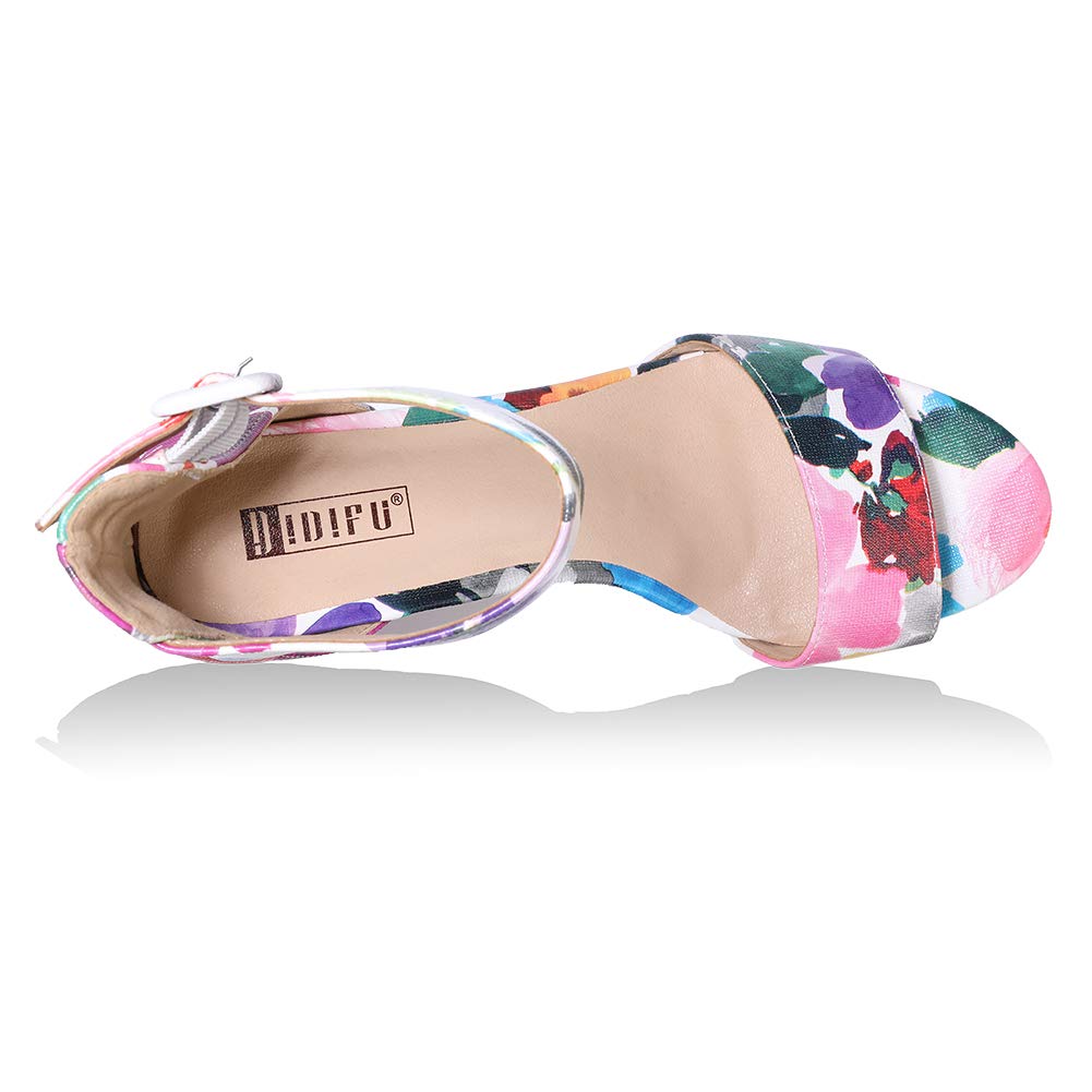 IDIFU IN5 Sabrina Platform Block Chunky High Heels Ankle Strap Heeled Sandals Sexy Wedding Party Dress Shoes for Women Open Toe Heels: 5 Floral Purple