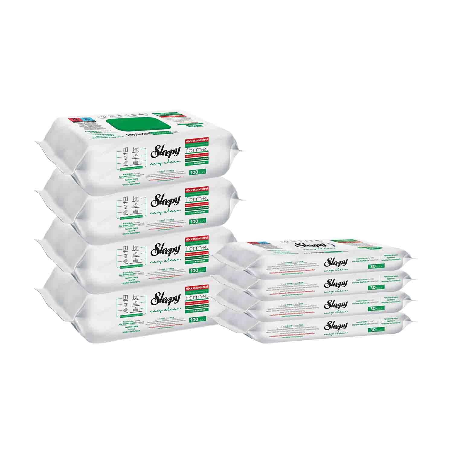 Sleepy Tücher Grün 4x100 & Mini Grün 4x30 - ideal für's Auto und unterwegs - klein, smart, unverzichtbar Taschentücher
