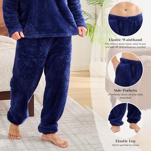 Mens Fleece Pajama Pants, Winter Warm Fuzzy Lounge Bottoms Long Soft Plush Fluffy Pj Pants with Pockets3