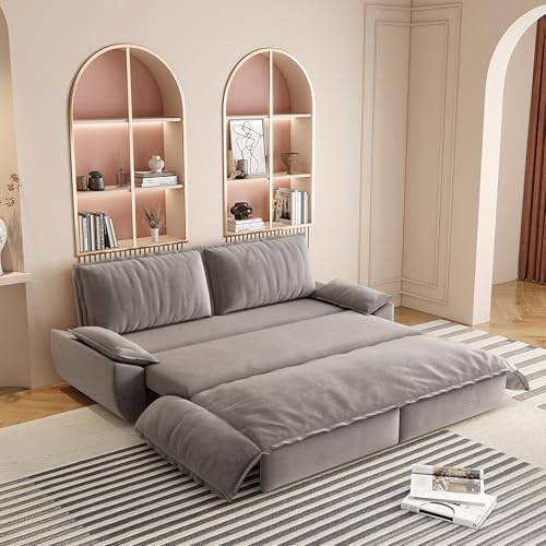 Image of UQGVML 73.2″ Convertible Sleeper Sofa with Side Pocket,Pull Out Sofa Bed Queen Size,Modern Velvet Futon Couch for Living Room, Small Space, Apartment, Bedroom