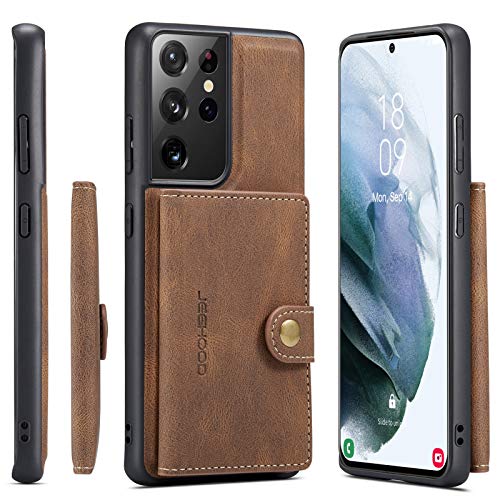 Zinalop 2-in-1 Wallet Phone Case for Sumsang S21 Ultra 6.8 , Luxury PU Leather Flip Case Protective Cover with Magnetic [Card Holder] (Brown)