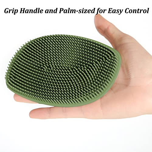 HieerBus Silicone Body Scrubber Flat Shower Brush Gentle Exfoliating and and Massage,Lathers Well and More Hygienic Than Traditional Loofah 1 Pack (Army Green) - Image 4