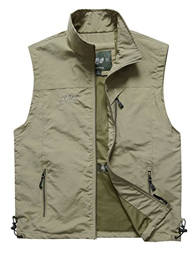 Jenkoon Men's Casual Lightweight Outdoor Travel Fishing Hunting Vest Jacket With Pockets (Khaki, Medium) #TOP2