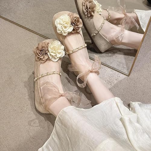 Mary Jane Shoes Women's Mary Jane Suede Slip-On Flat Rose Shoes3