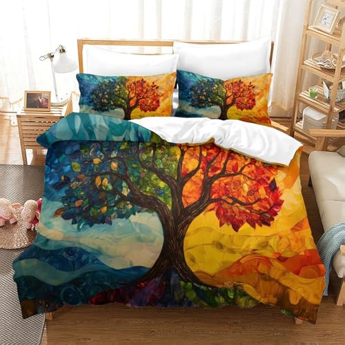 Housse de couette automne 3D en microfibre 260x220 cm avec 2 taies d'oreiller - 3