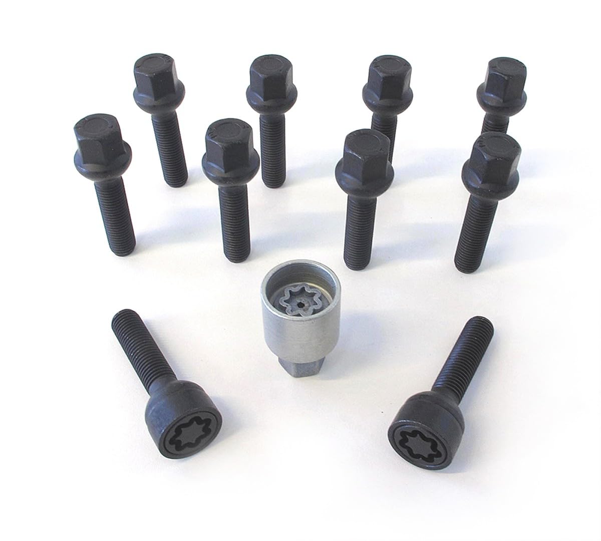 H&R Set Bulloni Ruota sferici R13 M14x1.50 - Lunghezza 40mm - Nero - 10 Pezzi (PE. per VAG) - incl. Bulloni Antifurto