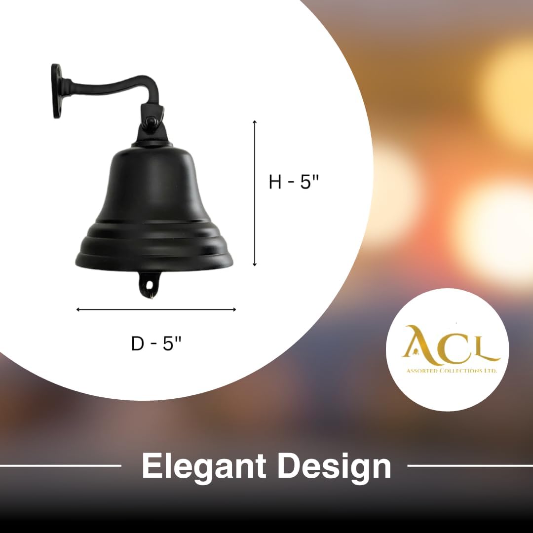ACL Bar Accessories for Home Pub Hand Bell – Wall Mounted Bar Bell Nautical Decorations – Unique Black Bell with Crisp Loud Sounds Ideal for Christmas, Reception, Pubs - 5 Inch