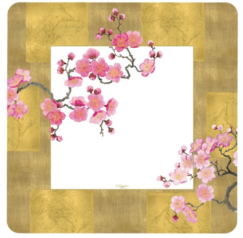 Entertaining with Caspari Set of 2 Plum Blossom Salad Plates, Gold, 16 Plates Total