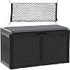YITAHOME 100 Gallon Large Resin Deck Box wCushion Outdoor Storage Boxes wStorage Net Waterproof Storage Bench for Patio Furniture Outdoor Cushions Garden ToolsPool Supplies Lockable Black