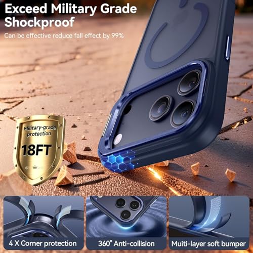 Image of MagPro case with stand for Apple iPhone 17 Pro Max | Magnetic Compatible Protective Cover, Strong Magnetic, Shockproof Armor, Scratch Resistant Polycarbonate Hard Back | Translucent Matte Blue