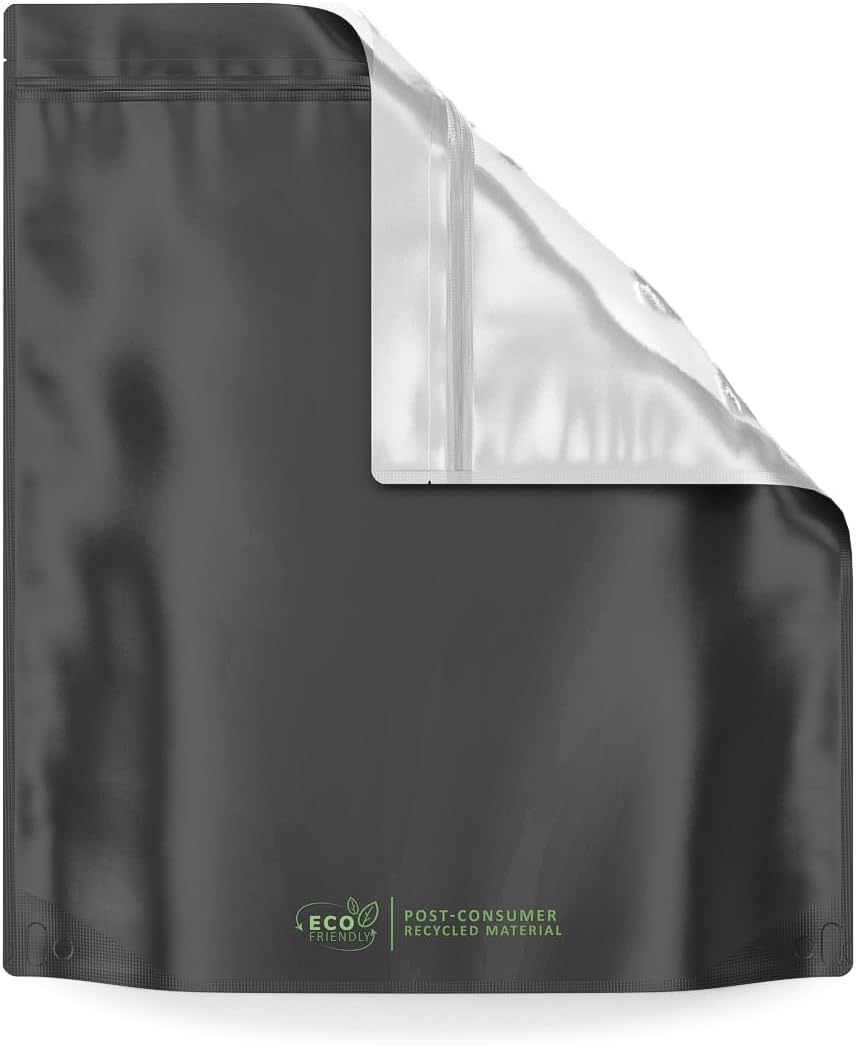 100 Pcs - 14.6 Inch x 16.4 Inch Matte Black Vista PCR Smell Proof Mylar Bags – Tamper Evident (Tear Notch) - 1 Pound (448 Grams)