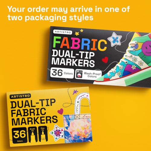 Artistro 36 Doppelseitige Textilmarker - Stoffdekorationsset - Permanent für Kleidung - Kein Auslaufen für T-Shirts, Taschen, Textilien, Leinwand und mehr (Pinselspitze und Feine Spitze)