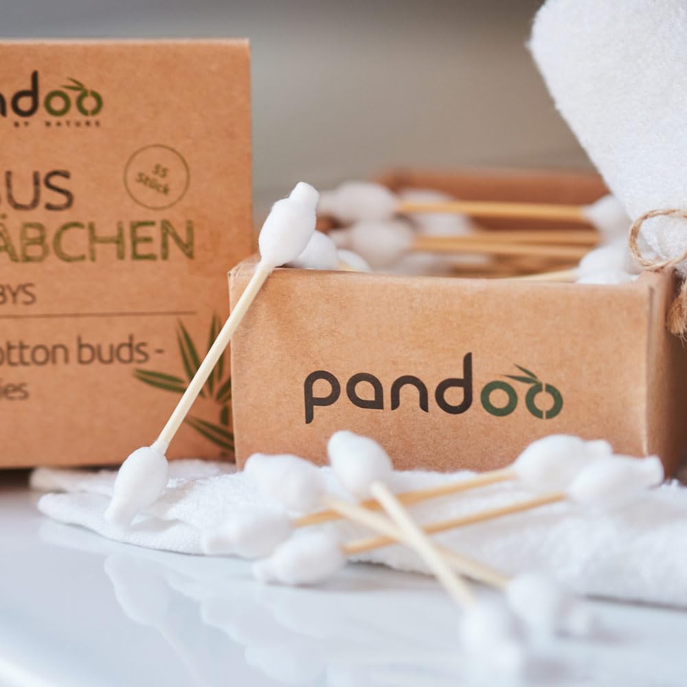 Pandoo 4 bastoncini di cotone per bambini - 100% biodegradabile, vegano e sostenibile - Tamponi di cotone premium compostabili