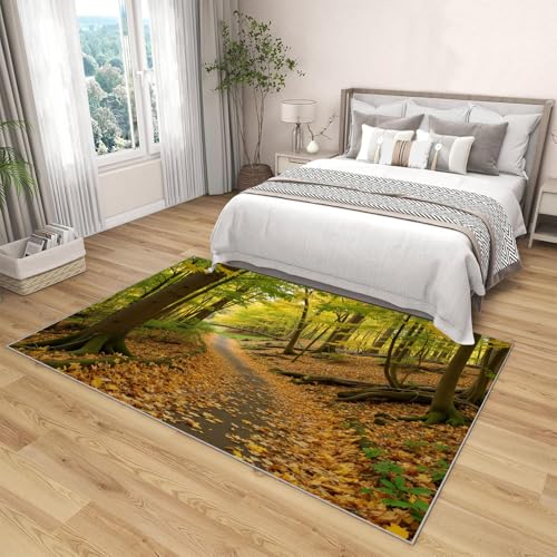 Tapis forêt 120x180 cm grand format imprimé chemin de feuilles