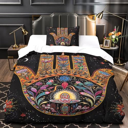 Housse de couette 135x200 Main de Hamza parure de lit microfibre douce avec fermeture éclair zip