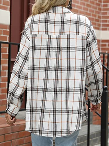 Image of CHYRII Womens Button Down Flannel Shirts Long Sleeve Plaid Shackets Business Casual Blouse Top