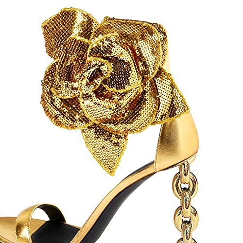 FSJ Women Open Toe Big Flower Gold Metal Chain High Heels Ankle Strap Pump Sandals Fashion Wedding Bride Shoes2