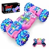 DEERC ラジコンカー 子供向け 4WD オフロード スタントカー 両面走行 360°回転 変形 2.4GHz 60分走行 ピンク
