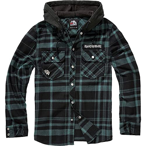 Brandit Maiden Check Shirt Hooded EDDI, color: black-gree, size: XL