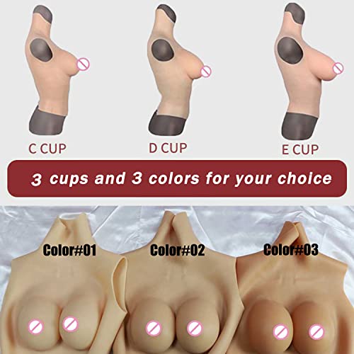 Silicone Breastplate Crossdressing Apparel Male To Female, Realistic Fake Boobs Bodysuit for Transgender Drag Queen Jumpsuit C-E Cup (C cup Silicone Filler, Color#02)4