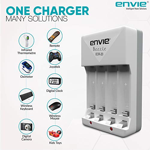 Image of ENVIE (ECR-20) Beetle Wall Charger for AA & AAA (Ni-MH /Ni-CD) Rechargeable Batteries with LED Indicators, Charge 2 or 4 Batteries At a Time